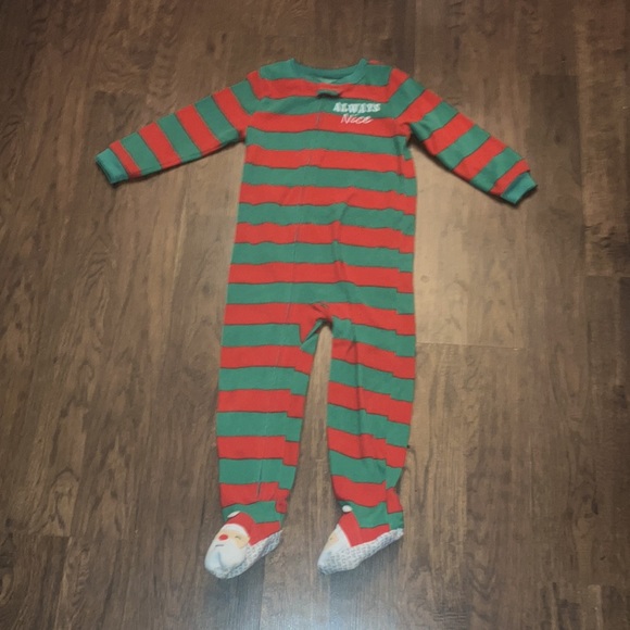 Carter’s Always Nice Red/Green Striped Christmas Holiday Pajamas Santa Feet 4T - Picture 5 of 6